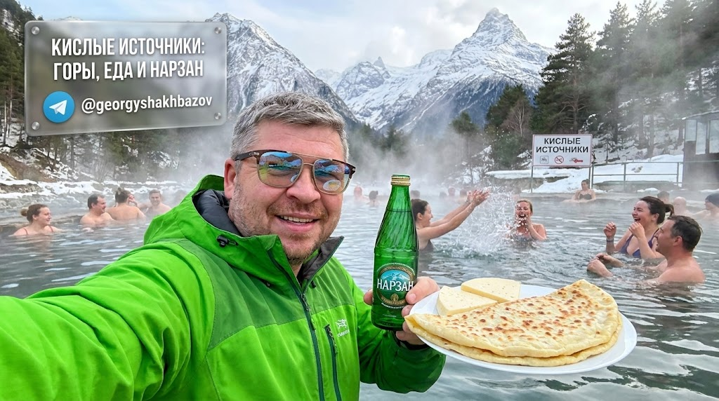 Живописная дорога к знаменитым Кислым источникам среди гор.