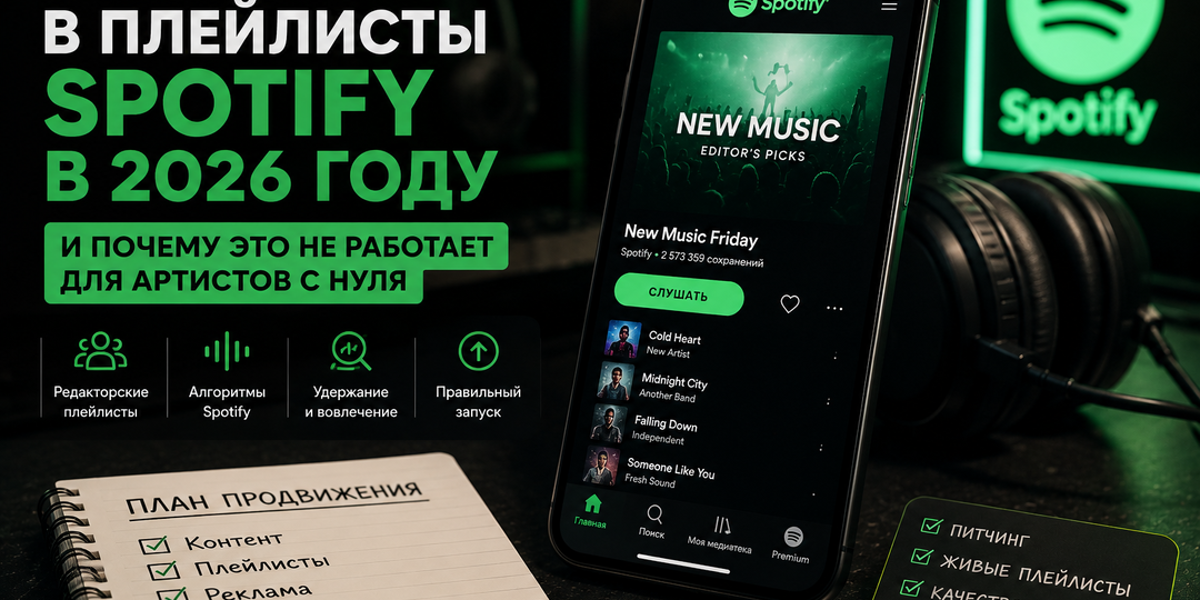 Как попасть в плейлисты Spotify в 2026 году: продвижение музыки через Spotify-плейлисты