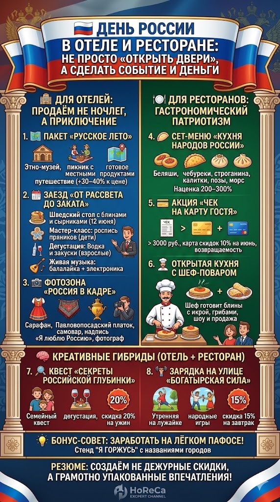 Рекомендации от эксперта ресторанного и гостиничного бизнеса к 12 июня - Дню России.
