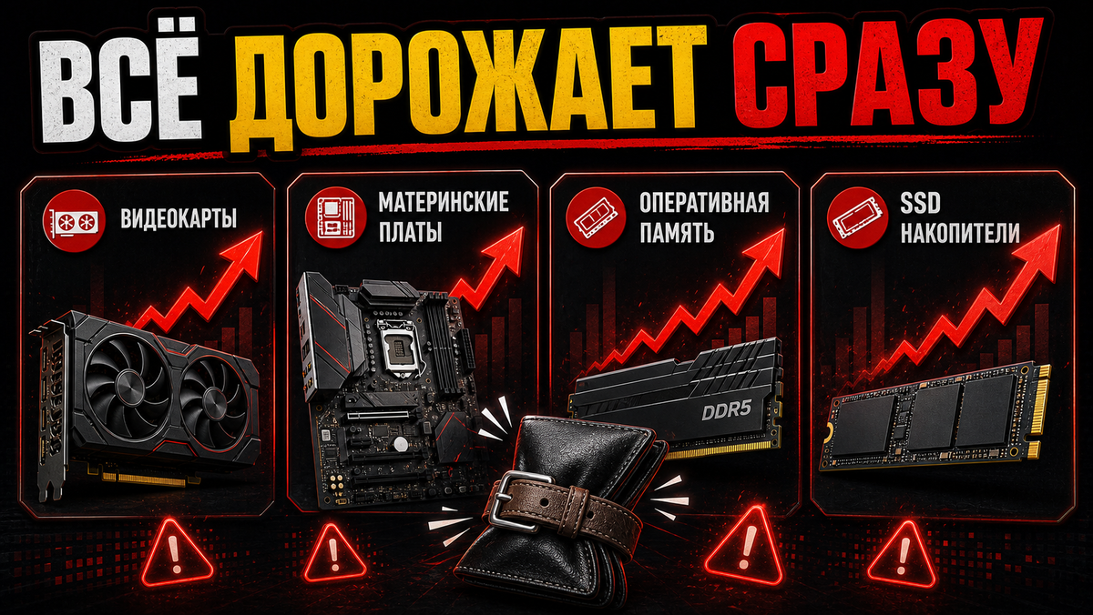 Проблема не в одной видеокарте. Когда одновременно дорожают GPU, RAM, SSD и платы, вся сборка начинает вести себя как товар с ипотекой.