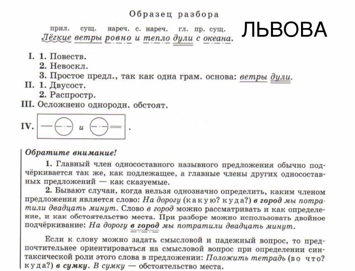 Синтаксический анализ в УМК Львовой