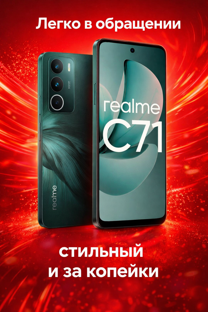 Смартфон realme C71, 6GB/128GB, Android 13, 50MP, NFC, 1604х720, 6300mAh