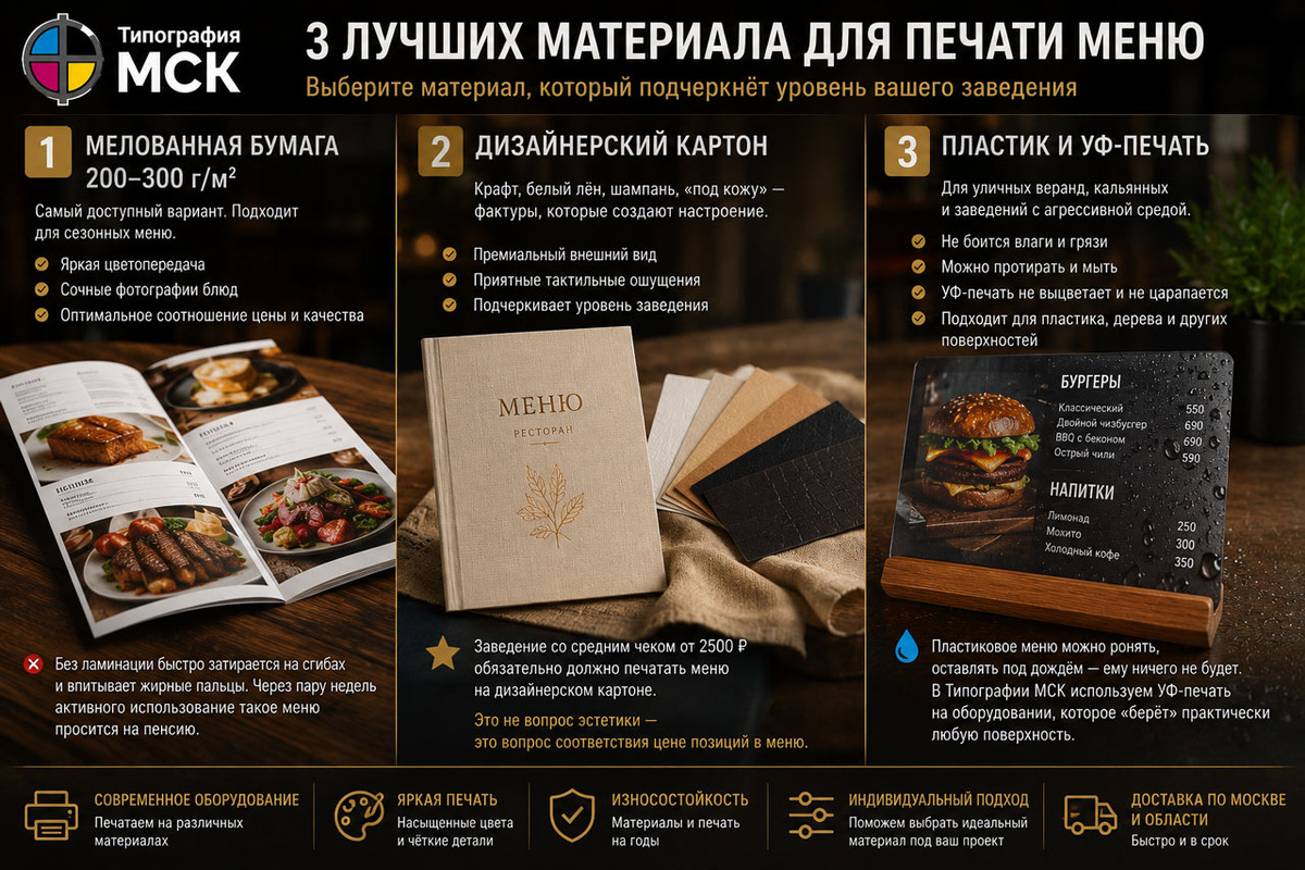 Заказать печать меню в Типографии МСК