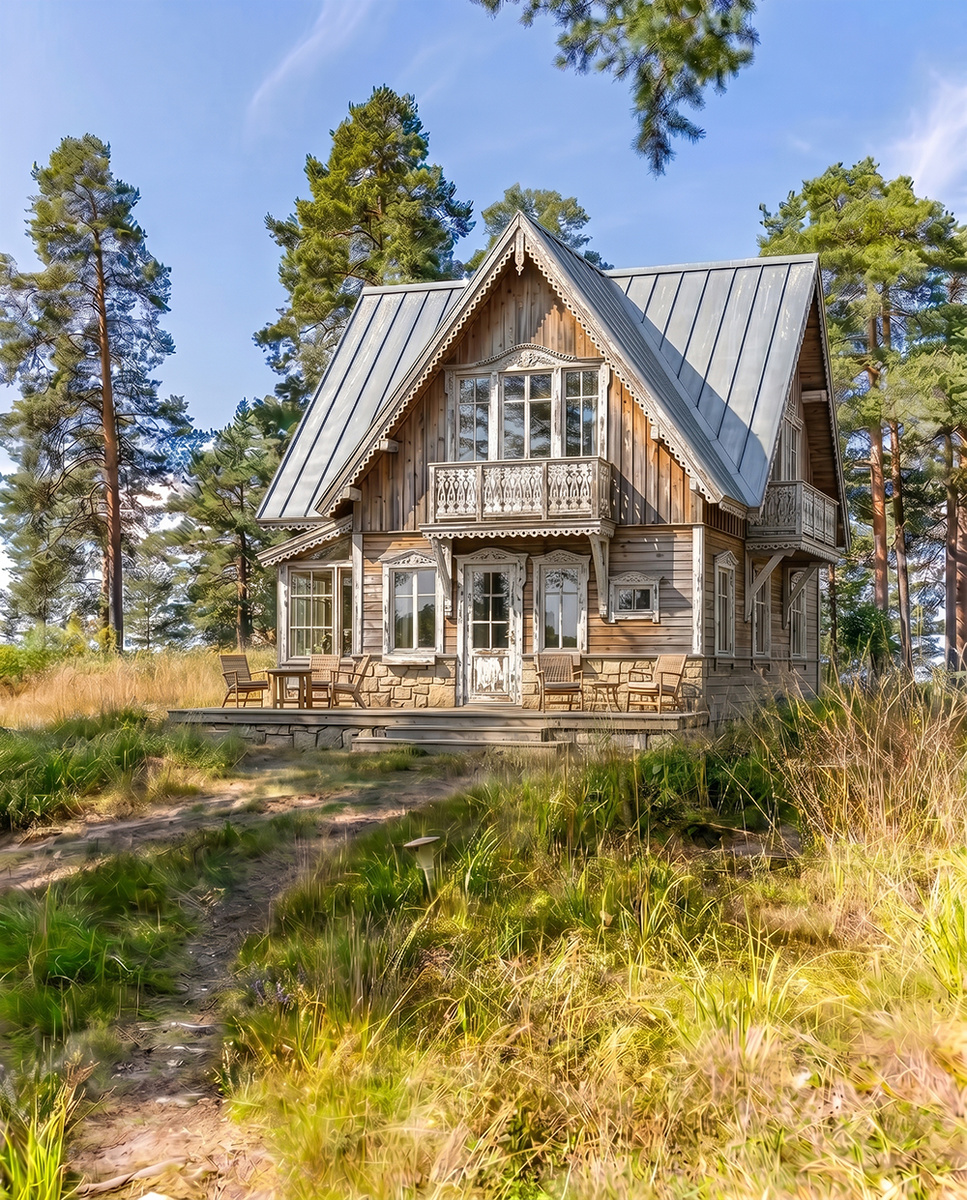 Симпатичный дачный домик в лесу... Правда это рендер, картинка с моего компа, очень жаль, но это так. Я бы хотел иметь такой в личном пользовании.