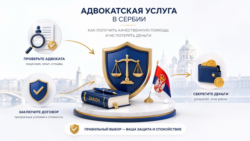 Как безопасно получить адвокатскую услугу в Сербии, проверить адвоката, избежать мошенников и защитить деньги при ВНЖ, бизнесе и недвижимости.