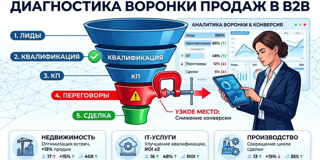 Воронка продаж в B2B: как я нашёл узкие места и вырастил конверсию в шесть раз