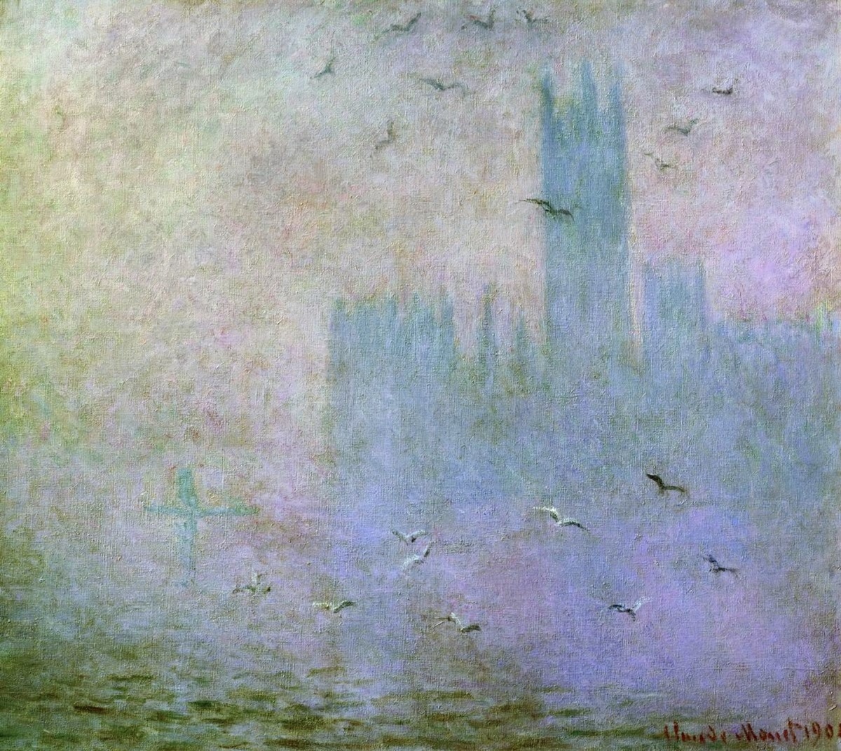 Клод Моне «Чайки. Река Темза в Лондоне. Здание парламента» (1904)