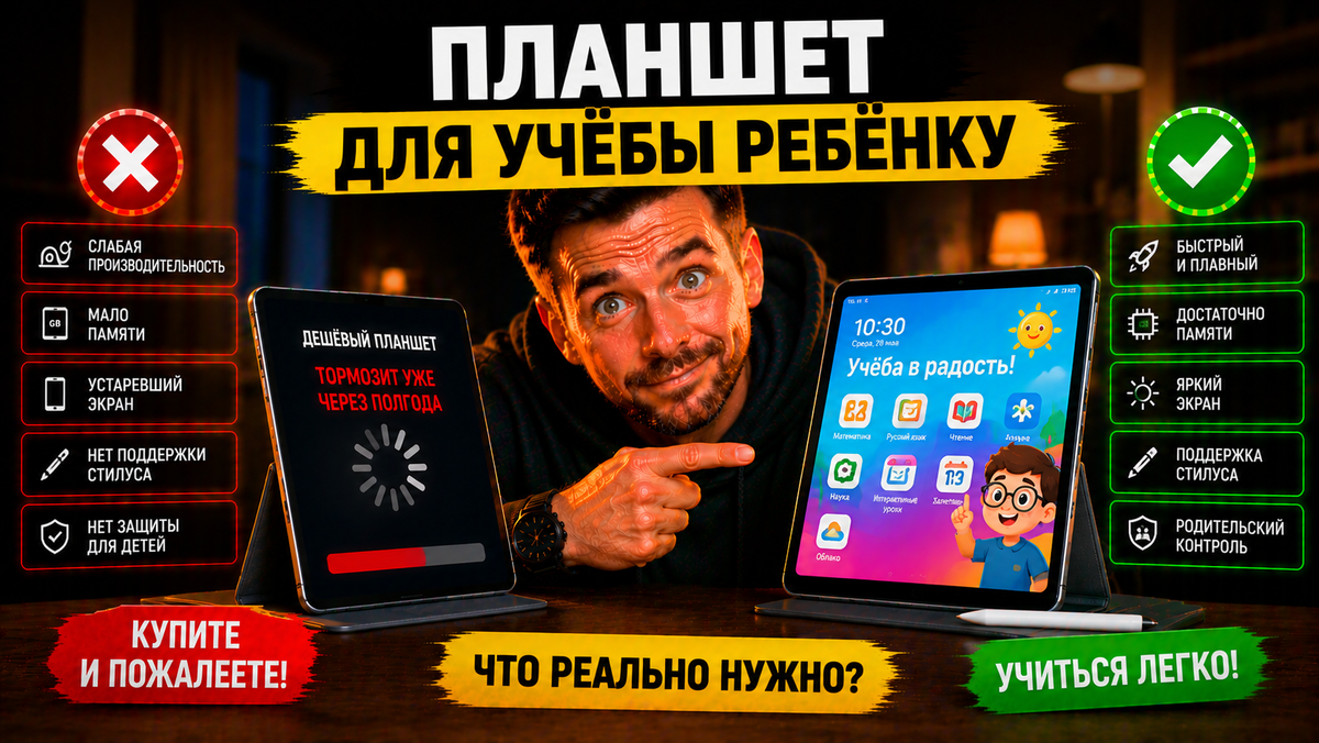 Планшет для учёбы ребёнку: что действительно нужно — экран, память, защита глаз — и за что переплачивать не стоит. Выбор планшета для школы на Android и iPad, советы родителям.