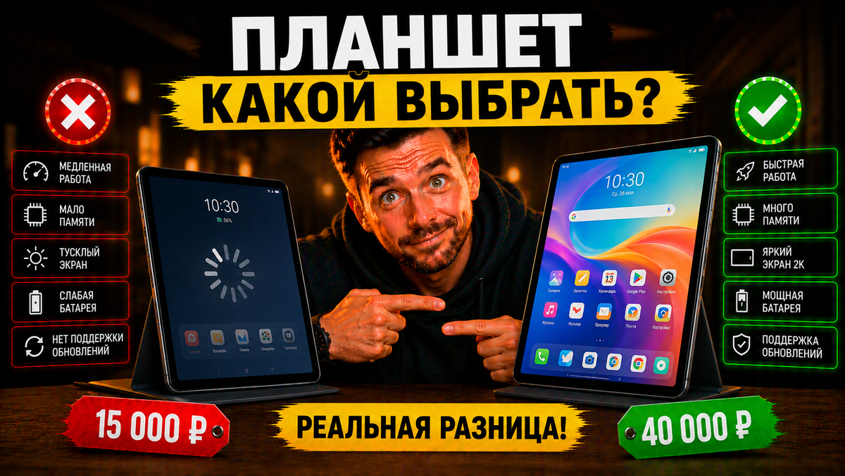 Планшет за 15 000 или 40 000 рублей: сравнение производительности, экрана и возможностей. Когда стоит переплачивать и в чём реальная разница бюджетных и дорогих моделей Android и iPad.