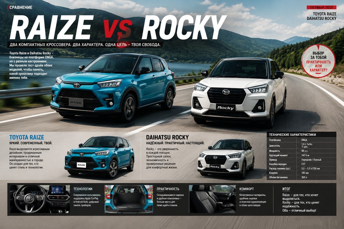 Сравнение Toyota Raize и Daihatsu Rocky