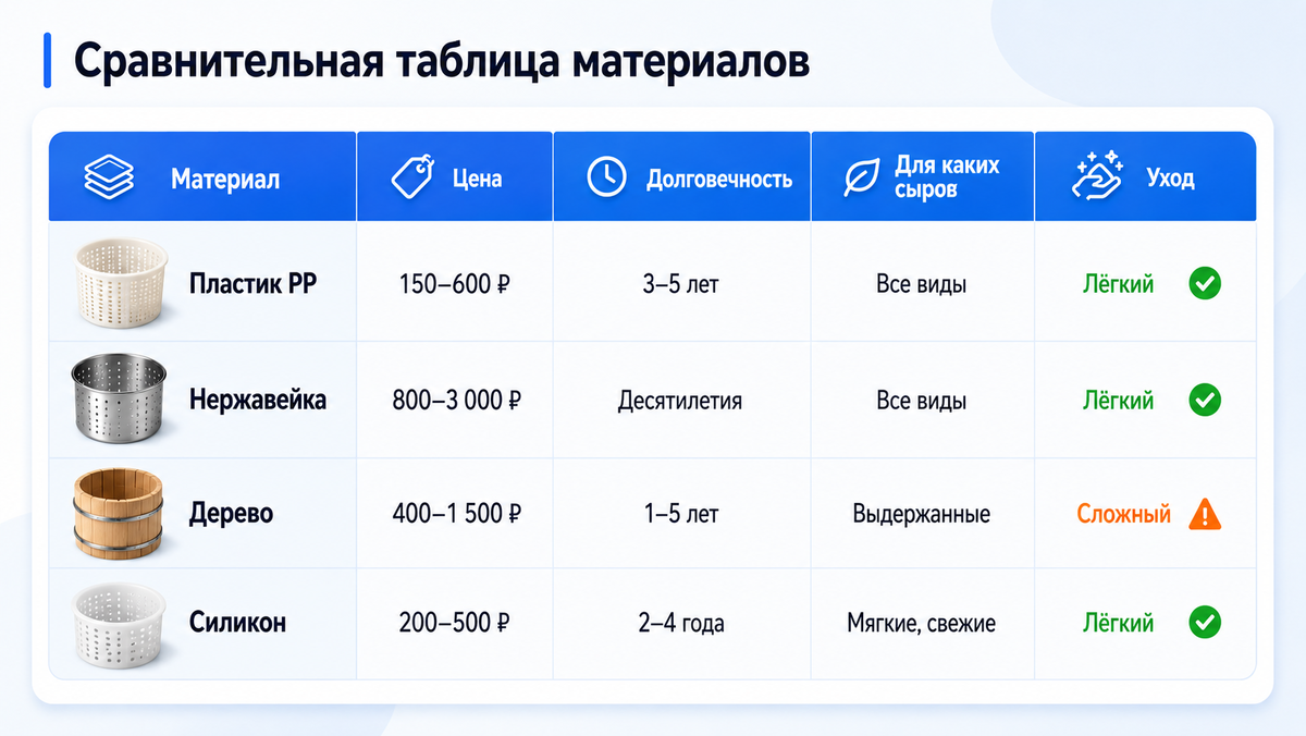 Материал формы для домашнего сыра