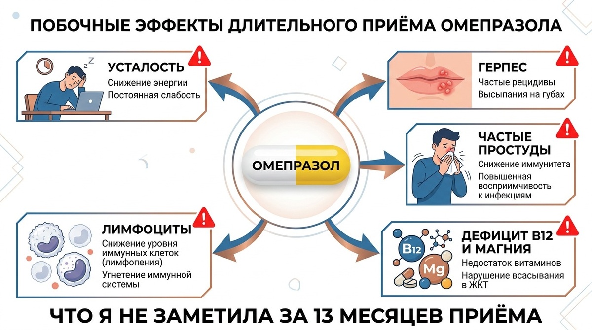  Длительный приём ИПП, особенно бесконтрольный, дольше восьми-двенадцати недель, может влиять на иммунную защиту сразу несколькими путями.