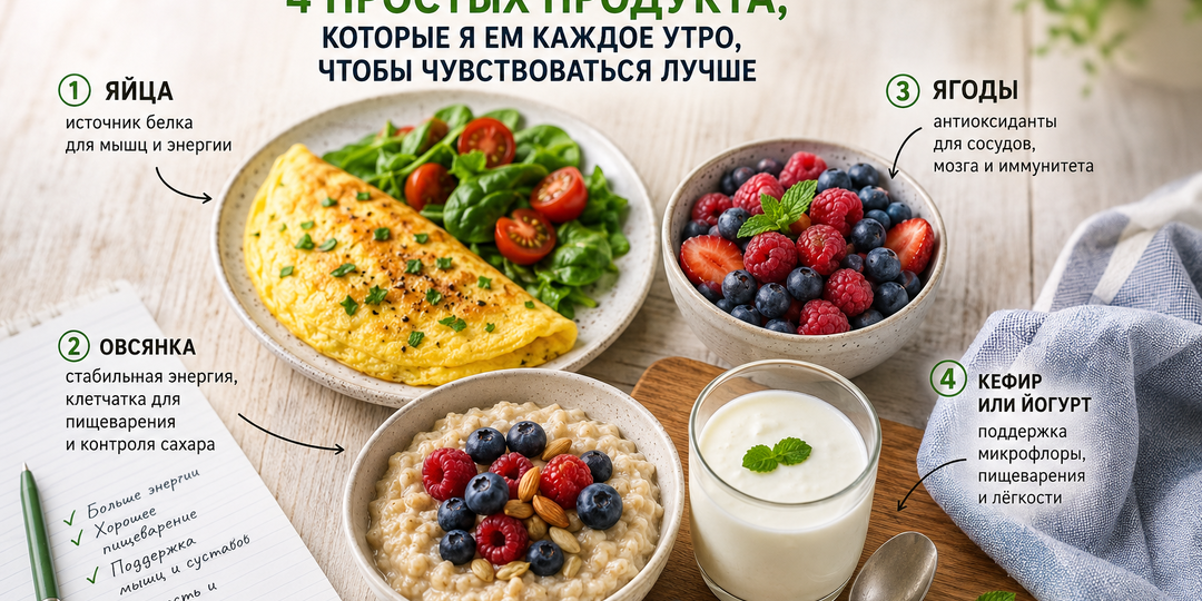 4 продукта на завтрак после 50, которые помогают чувствовать себя бодрее каждый день