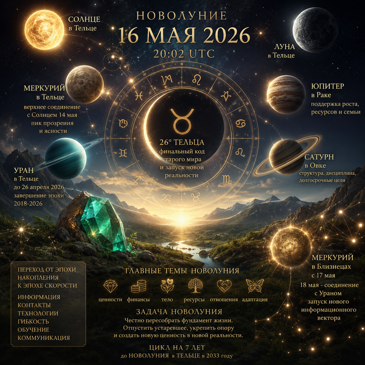 НОВОЛУНИЕ В ТЕЛЬЦЕ 16 МАЯ 2026. Астролог Екатерина Юдина 
