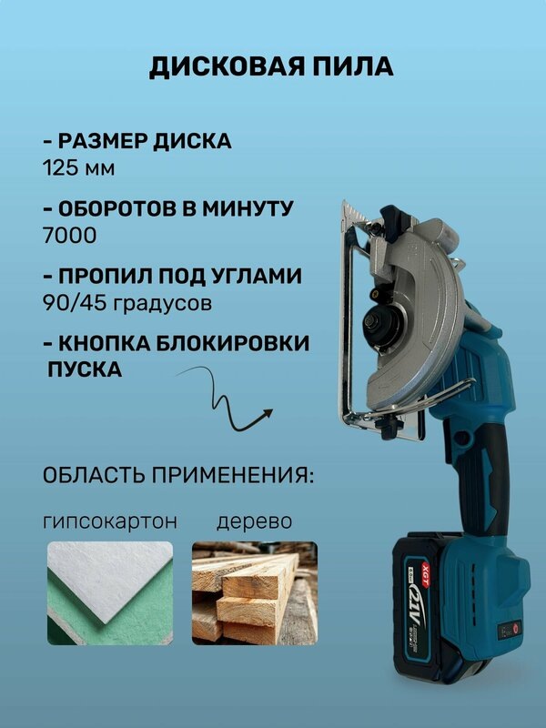 Набор инструментов 6 в 1 "Перфоратор-Шуруповёрт-УШМ Болгарка-Пила Циркулярная-Гайковерт", 21В