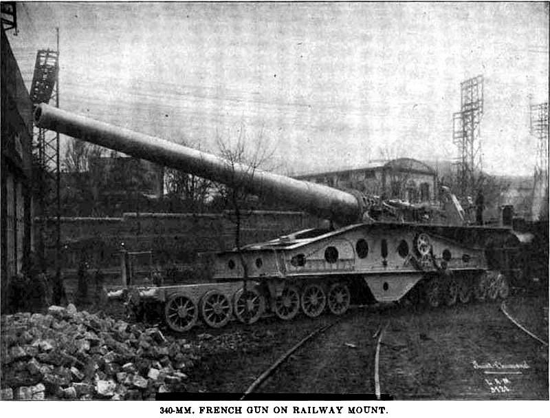 340 mm/45 Model 1912 на железнодорожном транспортёре «Сен-Шамон».
