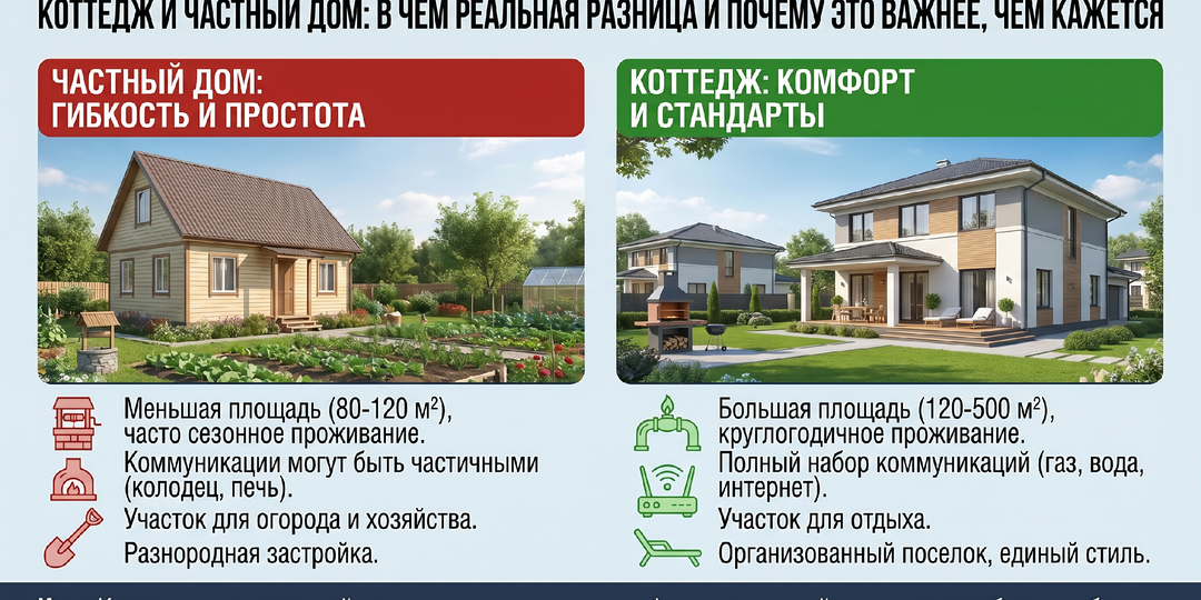 Коттедж и частный дом: в чем разница и почему это важнее, чем кажется