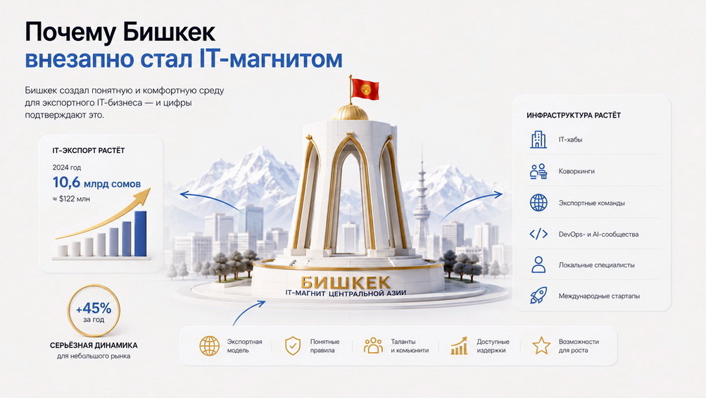 Низкие налоги, быстрый запуск и экспортный режим — разбираем, что происходит с Бишкеком.