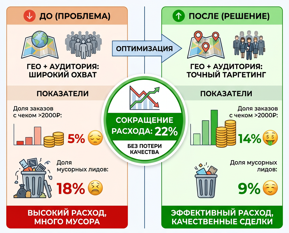 Рисунок. Снижение расхода на 22% без потери качественных сделок