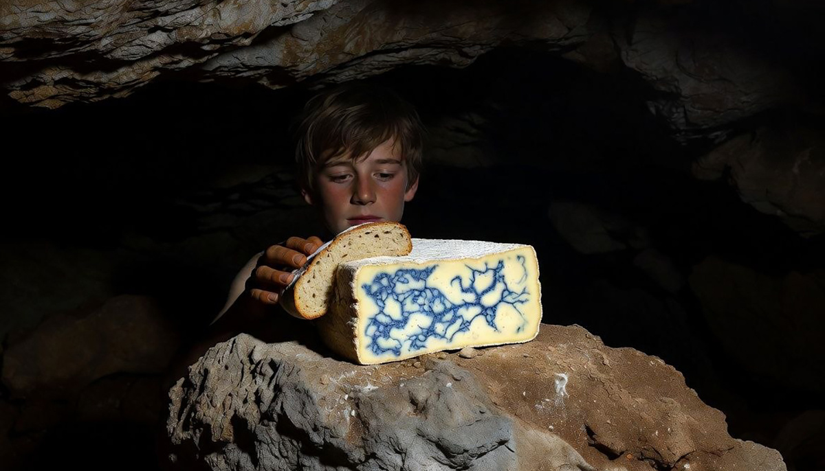 Легенда гласит, что пастух забыл свой обед в пещере, увлёкшись девушкой, а когда вернулся, голод пересилил брезгливость - и голубая плесень превратила обычный сыр в рокфор, дав ему вторую жизнь на столетия вперёд.