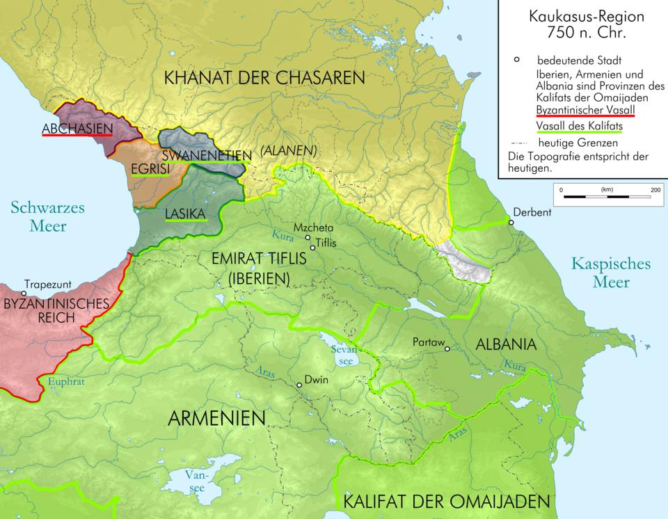
Карта Кавказа в 750 году. Источник: ru.wikipedia.org