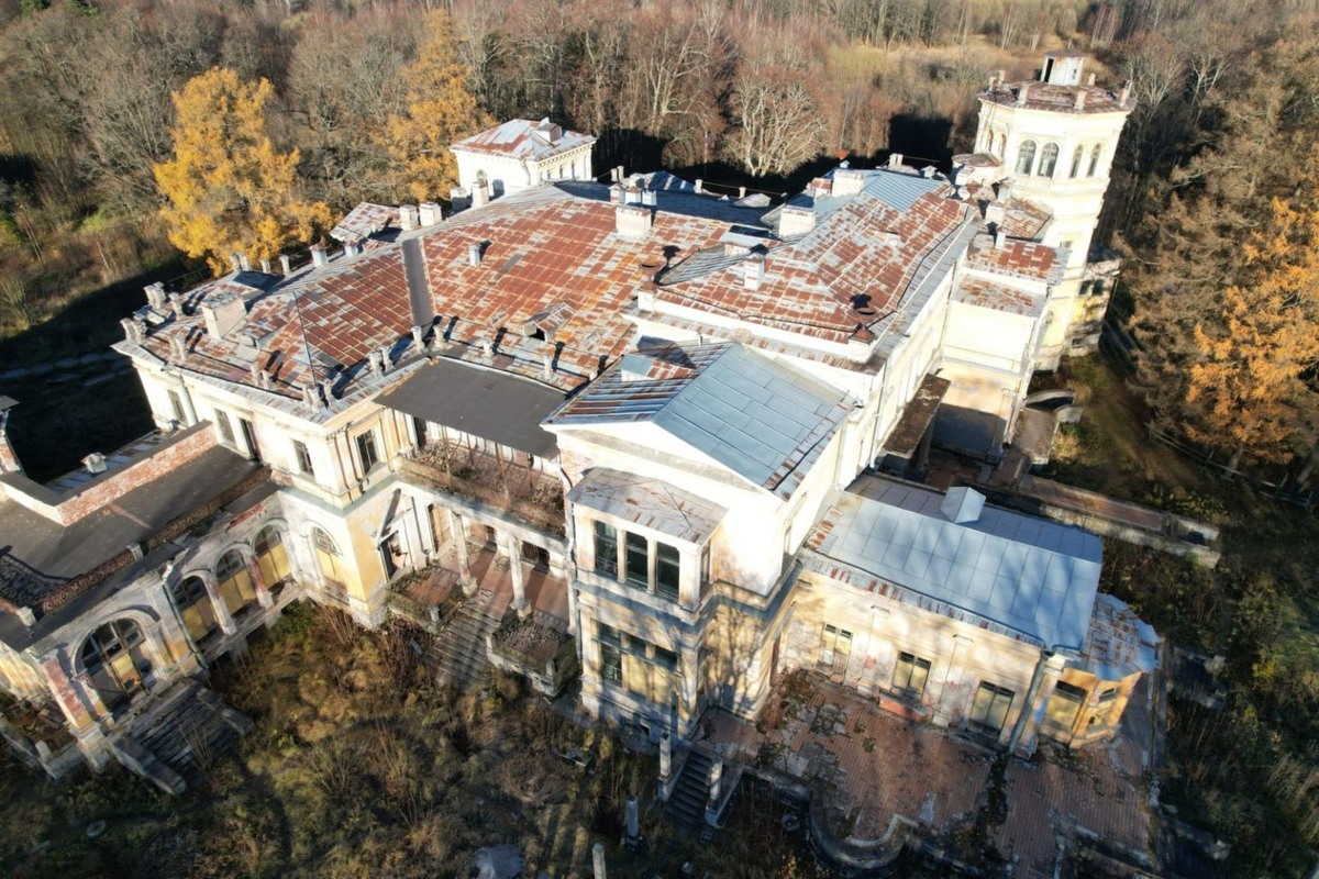 Дворец в усадьбе "Михайловская дача". Вид сверху /фото с сайта https://discover-peterhof.ru/