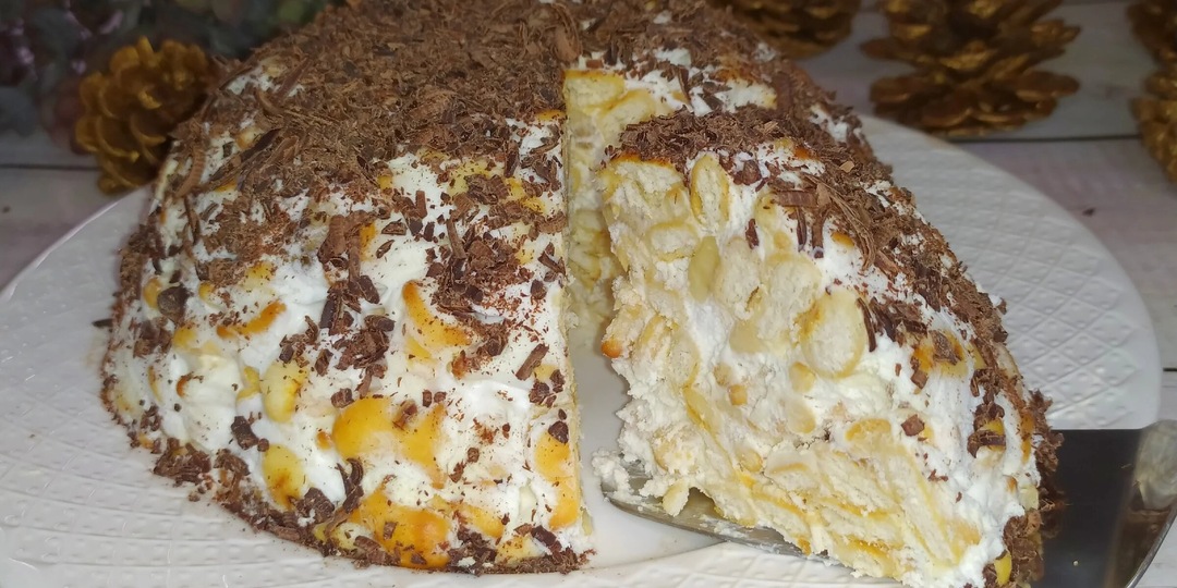Простой ТОРТ из КРЕКЕРА "рыбки", бананами и со СМЕТАННЫЙ кремом! Без выпечки!