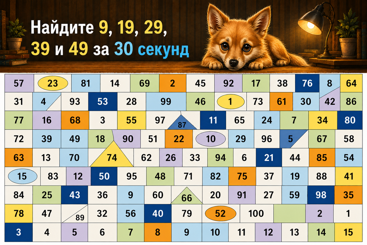 Найди 9, 19, 29, 39, 49