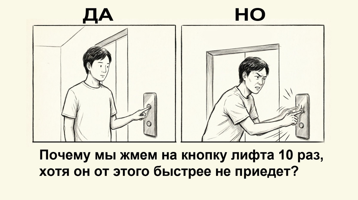 Почему мы жмём на кнопку лифта 10 раз, хотя понимаем что он от этого быстрее не приедет?