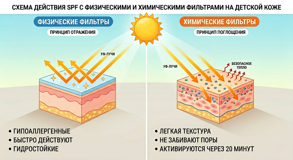 Принцип работы физических и химических фильтров в солнцезащитном креме