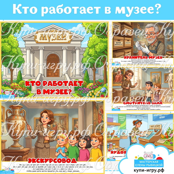 Карточки-презентация "Кто работает в музее? Профессии в музее" для детей