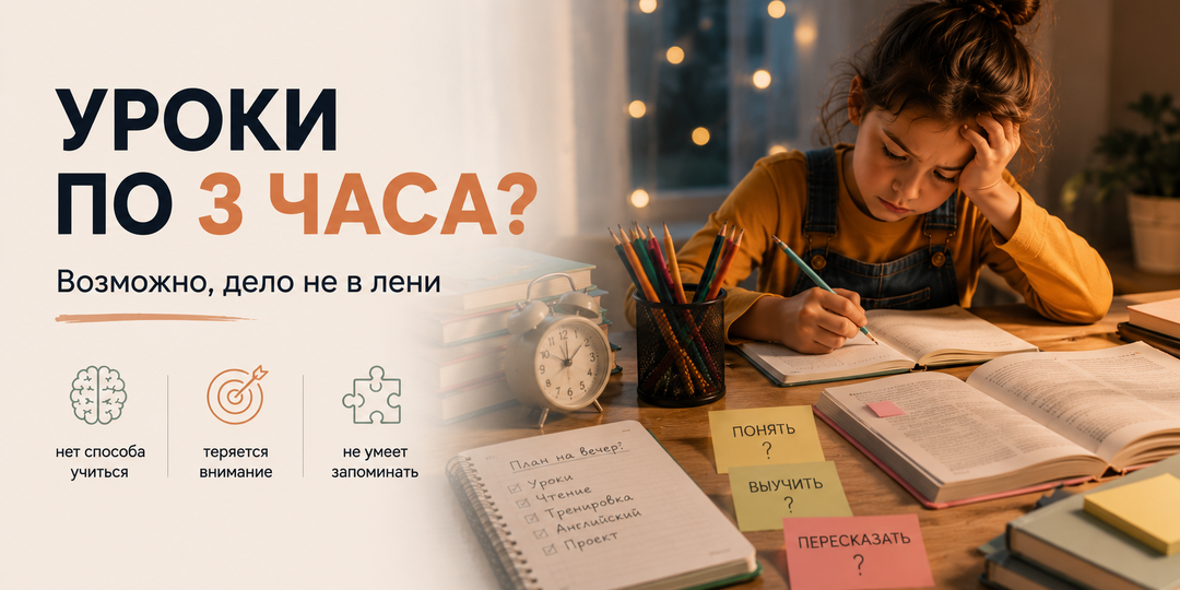Ребёнок сидит над уроками по 3 часа. Возможно, дело не в лени
