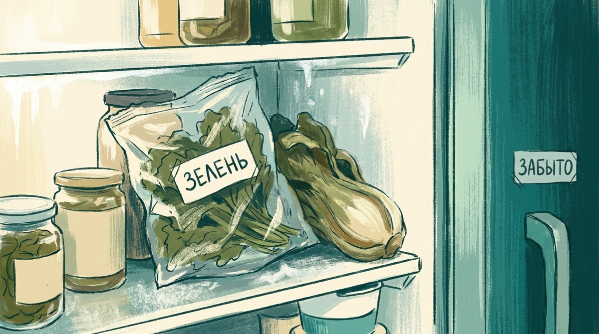 В дальнем углу холодильника лежит забытый пакет с зеленью и размягчённый овощ - маленький источник запаха на весь объём