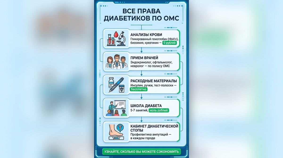 Сахарный диабет 2 типа: все бесплатные обследования и препараты по ОМС в 2026
