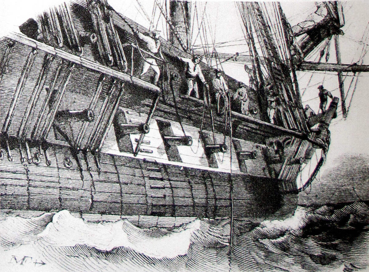 Изображение взято с сайта https://upload.wikimedia.org/wikipedia/commons/5/58/Mesure_du_fond_avec_la_sonde_sur_une_frégate-Morel_Fatio-img_3163.jpg