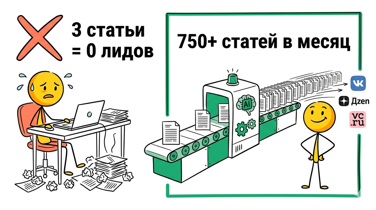 Сравнение классического копирайтинга и автоматизированной IT-инфраструктуры Контент-фабрика 2.0 для массовой генерации органического b2b трафика и лидов.