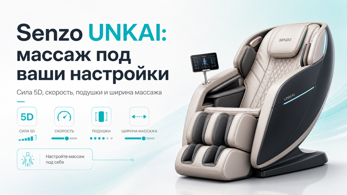 Senzo UNKAI: массаж под ваши настройки — сила 5D, скорость, подушки и ширина массажа для полного комфорта 😌