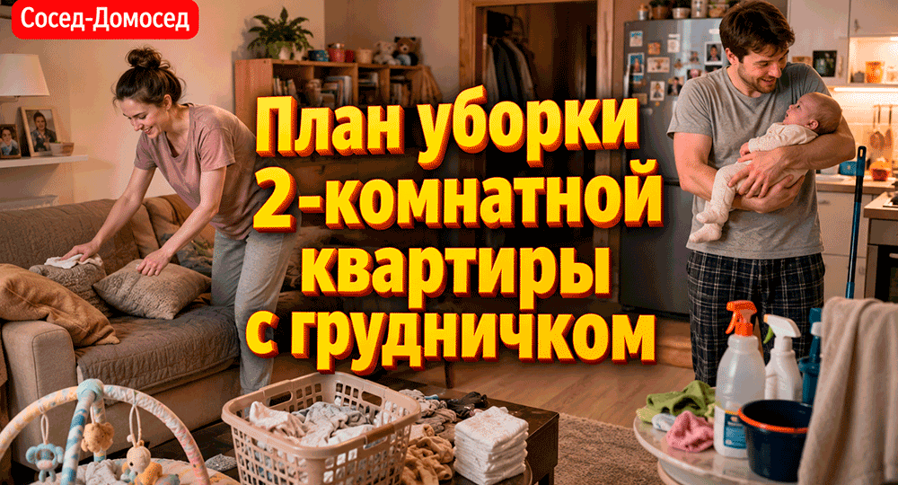План уборки 2-комнатной квартиры с грудным ребёнком – как не сойти с ума, не мыть пол в три часа ночи и всё-таки жить по-человечески 😅