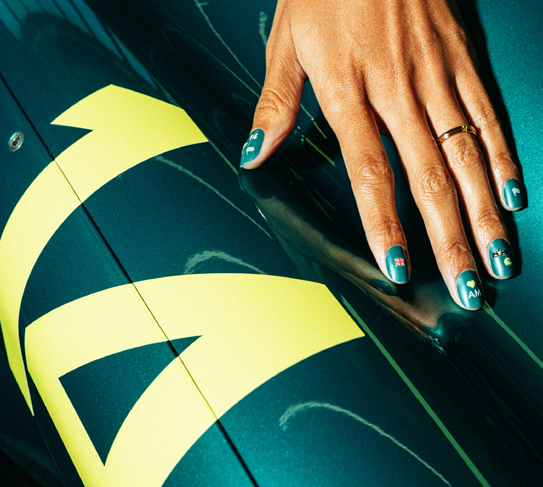 Glaize x Aston Martin Aramco Formula One Team nail gels. Courtesy of Glaize