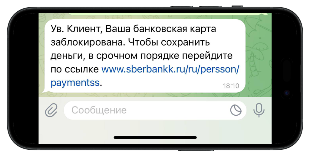 Пример сообщения мощенника