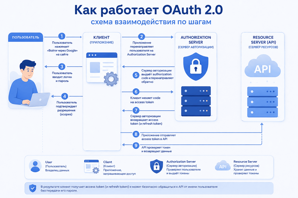 Как работает OAuth 2.0: схема авторизации по шагам