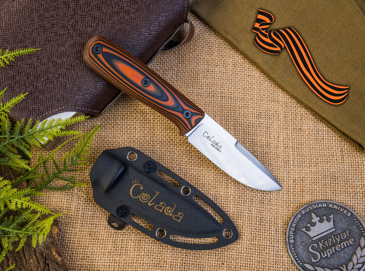 Туристический нож Kizlyar Supreme: Colada Elmax (Cryo) StoneWash Black-Orange G10