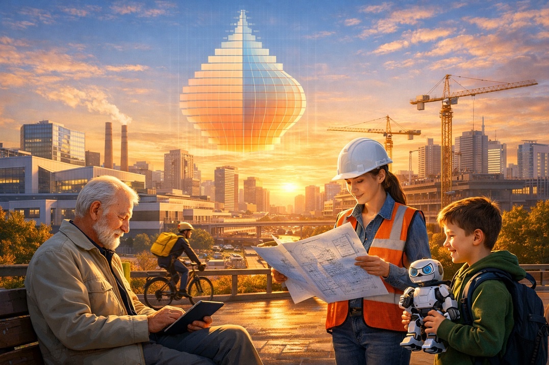Три поколения символизируют преемственность труда. ИИ. 2026 год