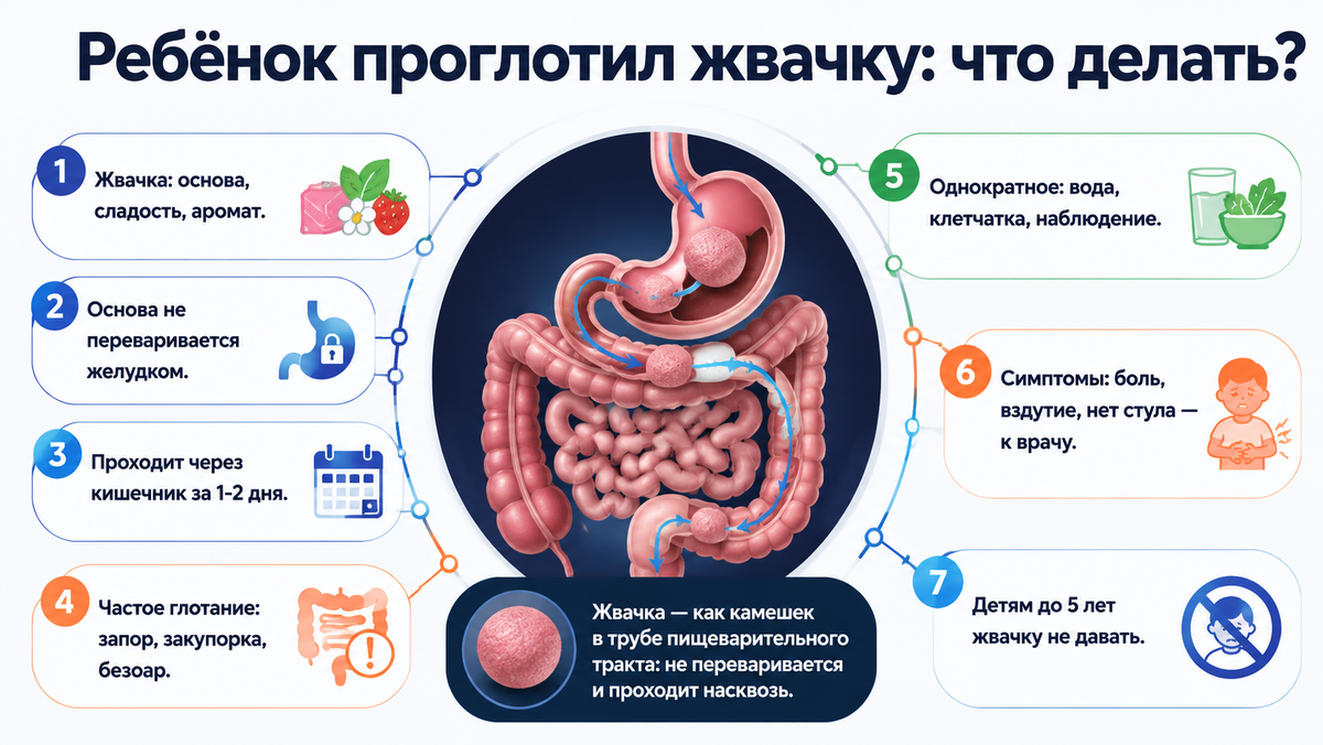 Ребёнок проглотил жвачку: что делать?  📷
