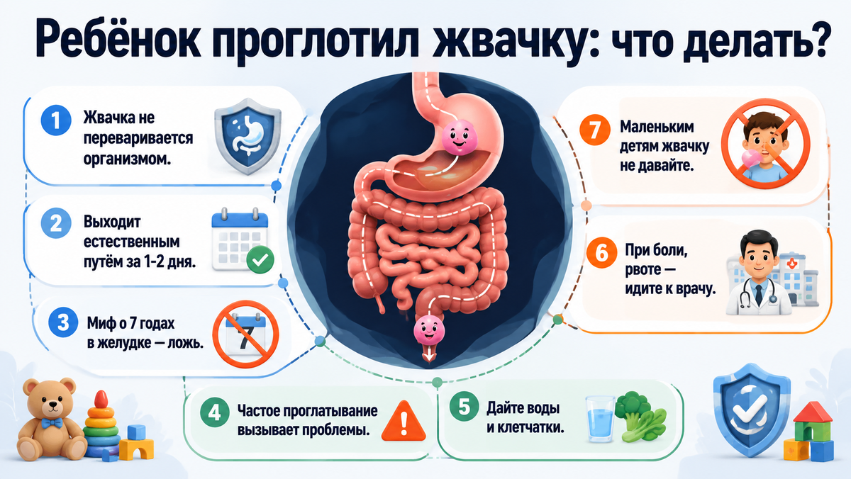 Ребёнок проглотил жвачку: что делать?  📷
