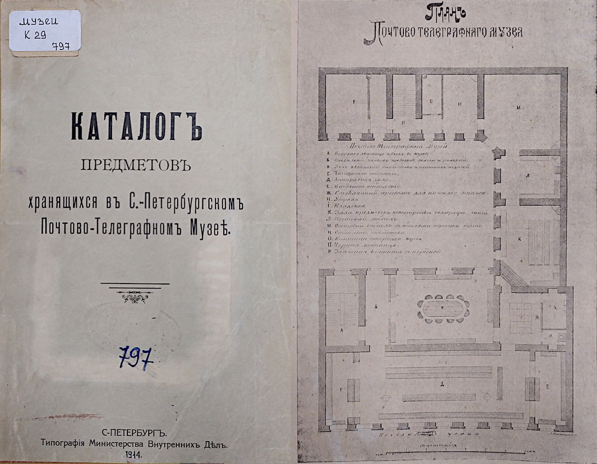 Страницы Каталога предметов, хранящихся в Санкт-Петербургском Почтово-Телеграфном музее. СПб, 1914. Фонды НТБ ЦМС