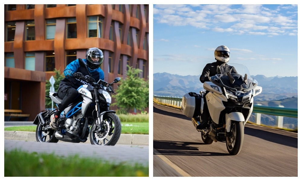 
Слева — 250NK, самый доступный мотоцикл CFMOTO, а справа — 1250TR-G, флагманский и самый роскошный байк бренда