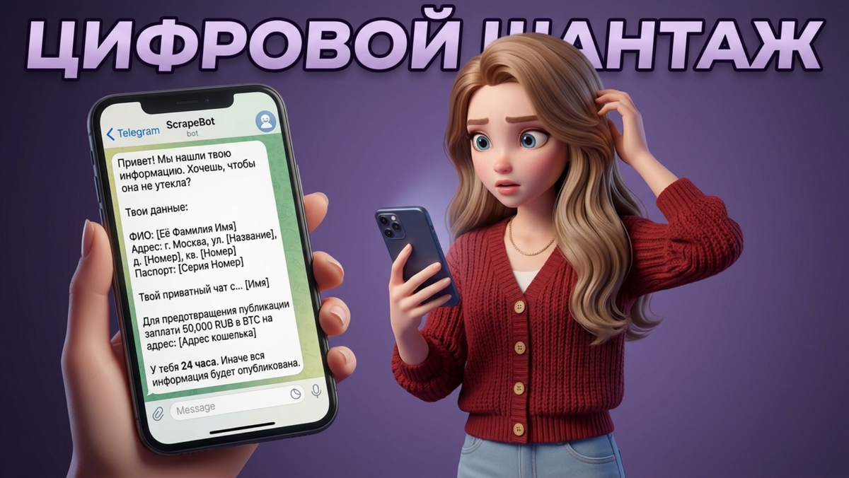 Девушка внимательно смотрит в экран смартфона с открытым ботом, на лице легкое удивление.