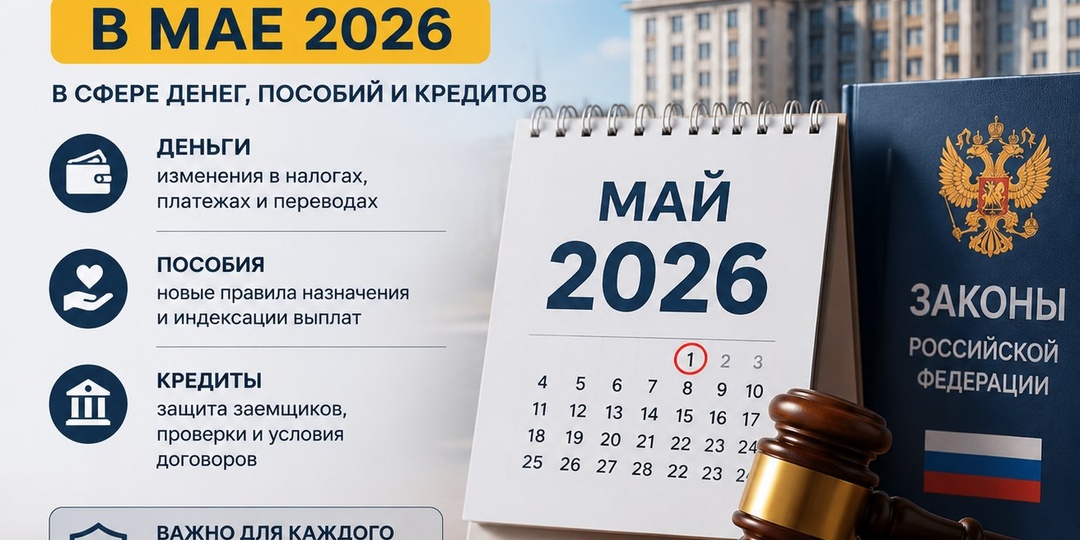Новые законы мая 2026: что изменится для россиян в деньгах, пособиях для многодетных и кредитах