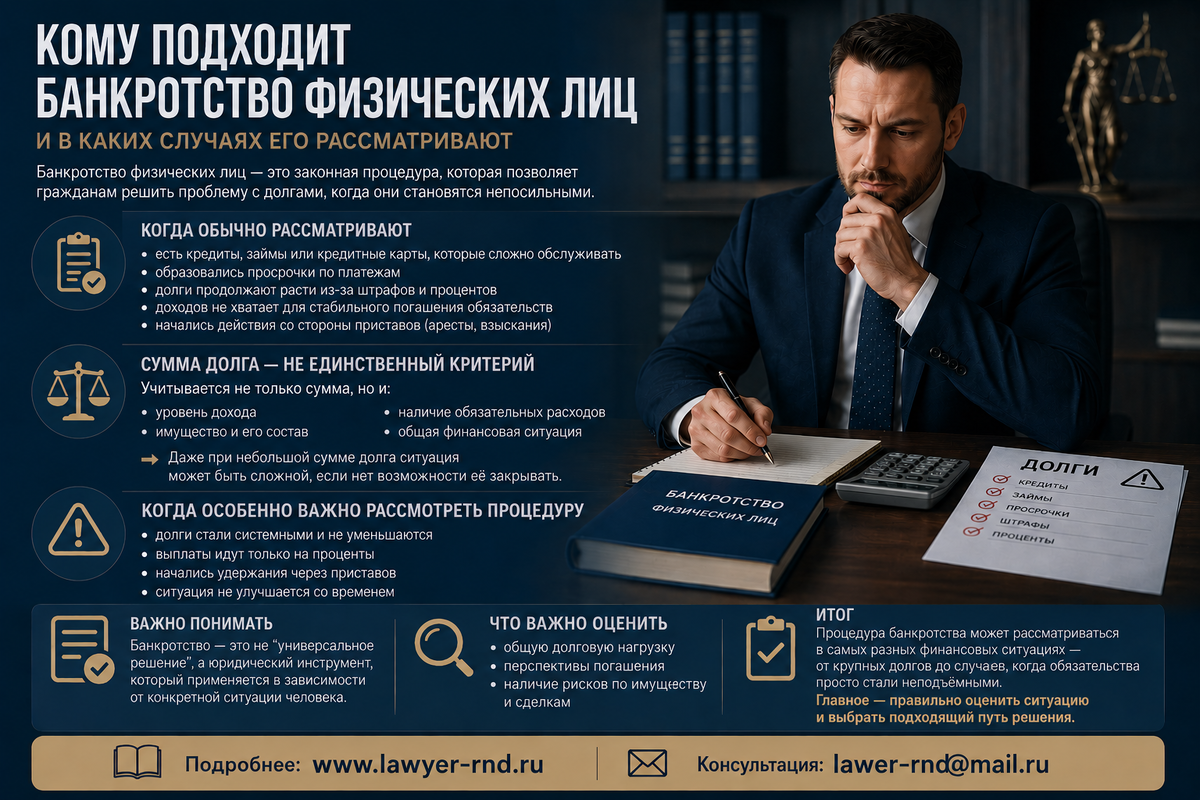 Основные критерии, при которых может рассматриваться банкротство